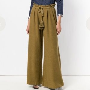 ULLA JOHNSON Ayana Brown Wide Leg Tassel Pant